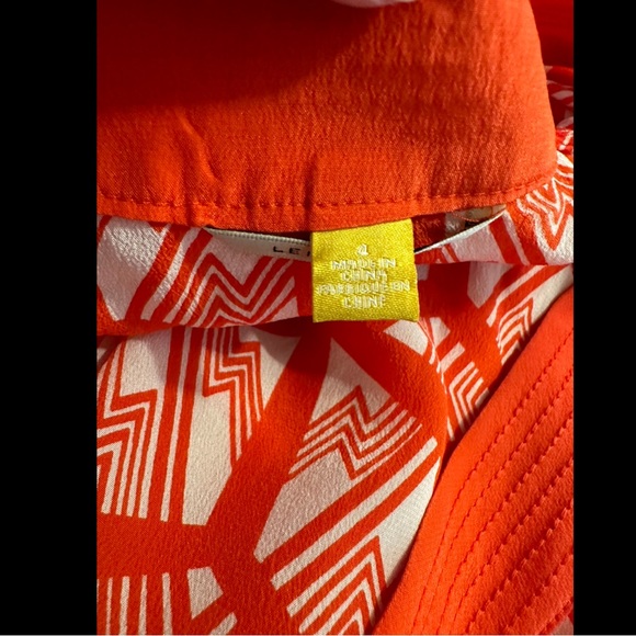 Anthro LEIFSDOTTIR Catalyst Wrap Top Blouse Shirt Silk Red Orange White Geo - Picture 9 of 12